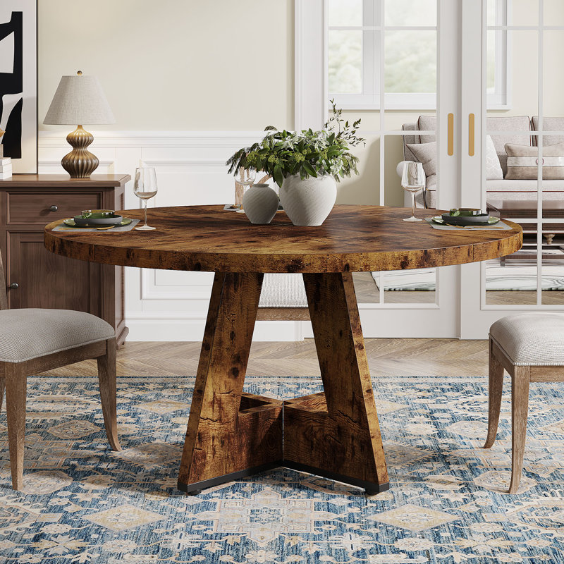 47.25" W Round Manufactured Wood Farmhouse Dining Table, Warm Brown