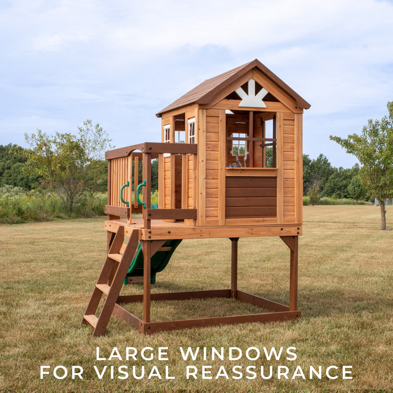 Echo Heights Elevated Cedar Playhouse with Slide and Kitchen
