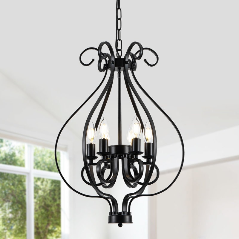  6 - Light Industrial Dimmable Modern Curved Geometric Black Chandelier-16.93"W x60.04"H