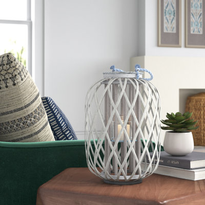  Grey Willow Lantern with Glass – 15.75 Inch Small