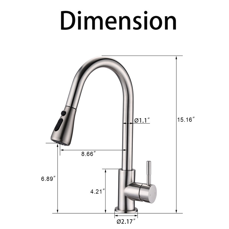 Robinet de cuisine à poignée simple en acier inoxydable avec accessoires, Nickel brossé