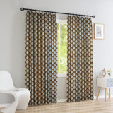 Fabdivine Brown Elegant Floral Block Print Hook Curtains 27x29 Inches, Soft Thick Cotton White Pleated Pinch Drapes for Home, Office, Window, Stylish Room Darkening, Betal Leaf