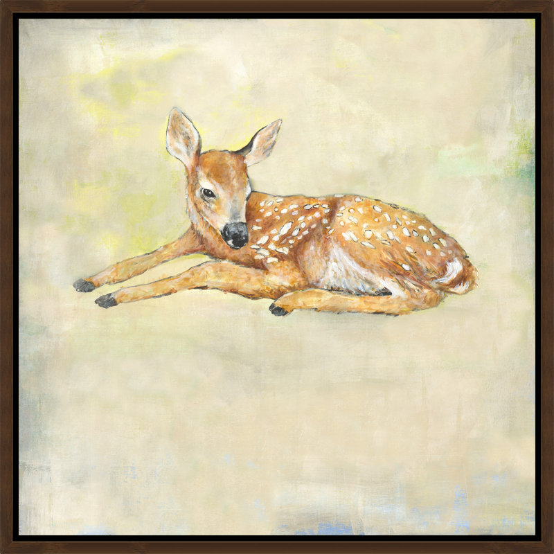 «Spring Fawn» par Jack Richtman, peinture encadrée, Encadrement brun foncé