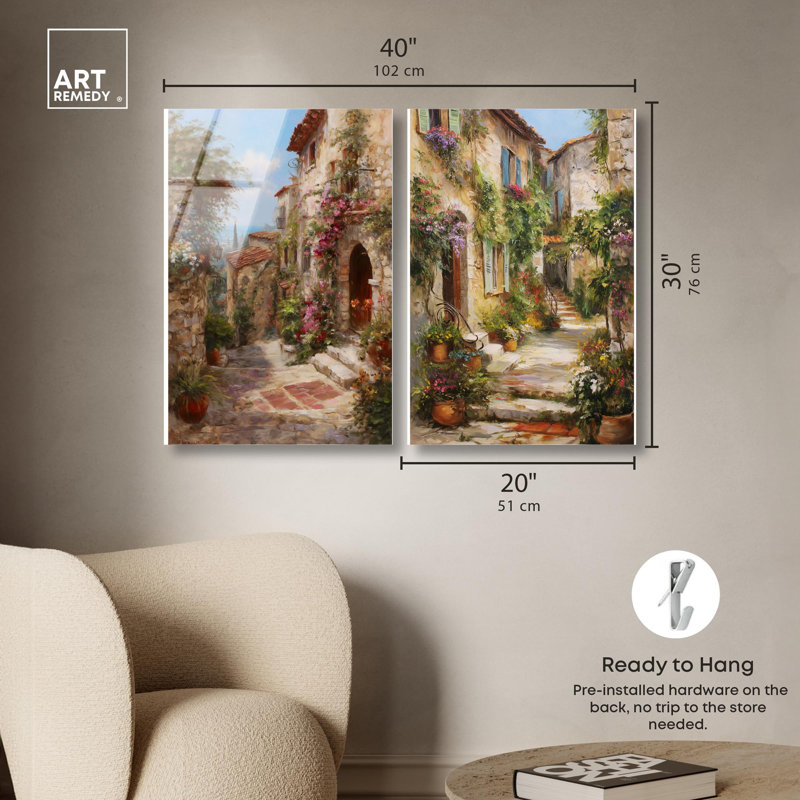 Ensemble de charme méditerranéen, impression sur toile , H 30 po x l 20 po, Toile tendue