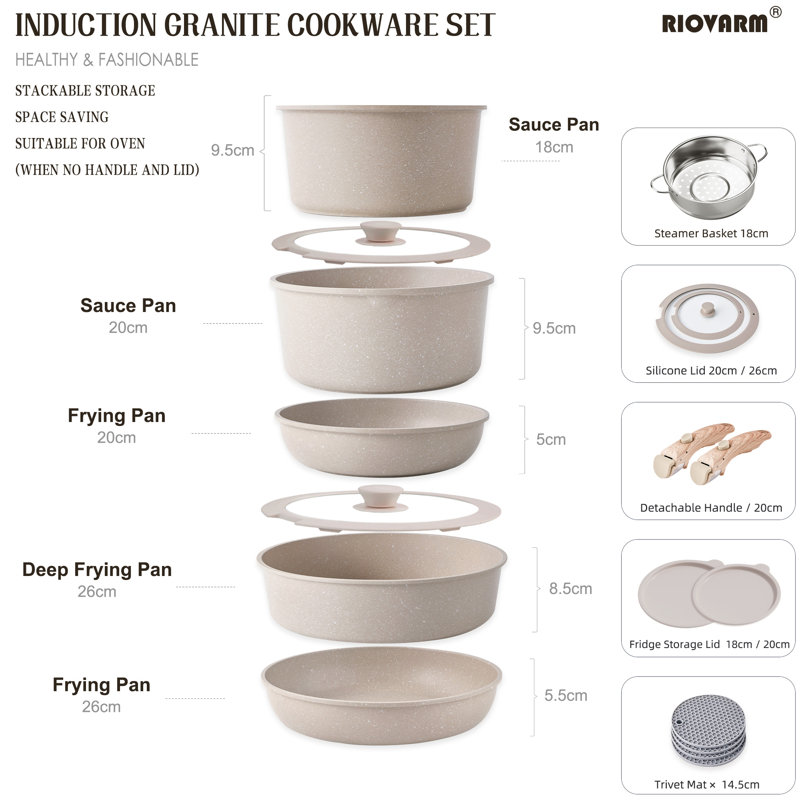 11 - Piece Detachable Handle Cookware Set, Earth Tones