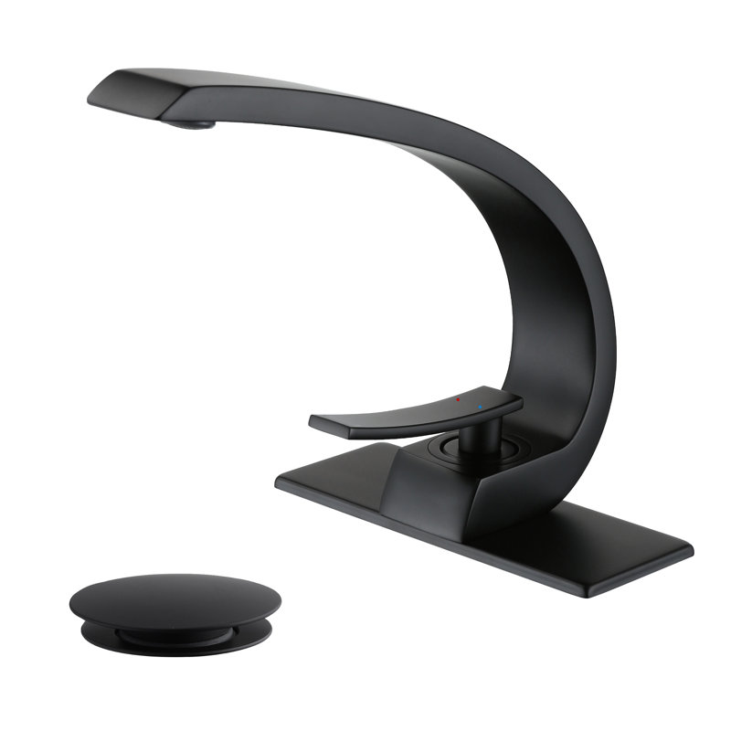 Modern Single Handle Single Hole Bathroom Sink Faucet in Matte Black, Lead-Free Solid Brass With Drain Assembly, Matte Black