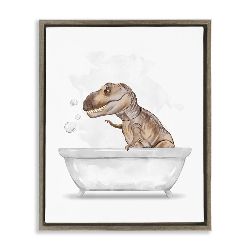 «T-Rex Dino in Bubble Bath», art mural encadré sur toile flottante par Ziwei Li, H 31 po x l 25 po