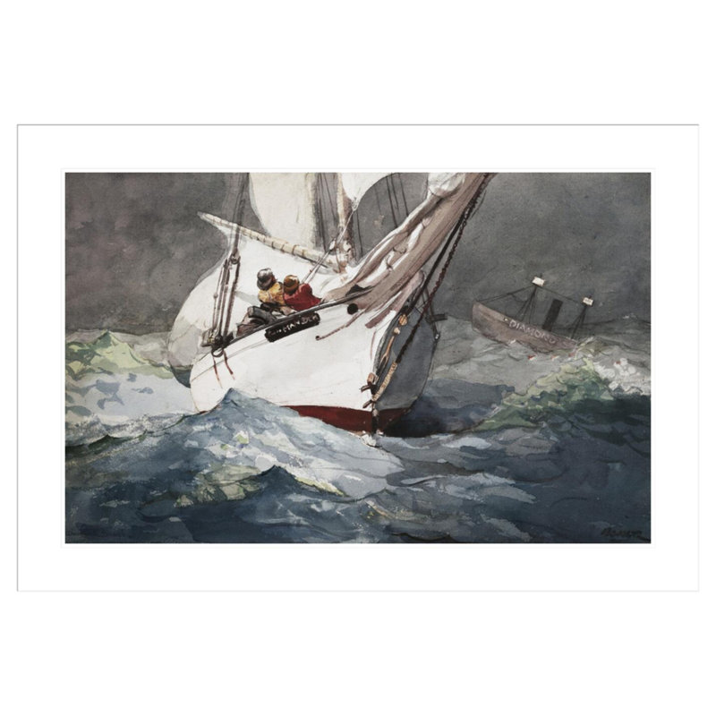 «Reefing Sails Around Diamond Shoals Cape Hatteras» par Winslow Homer, impression giclée encadrée, H 29,04 po x l 41,5 po