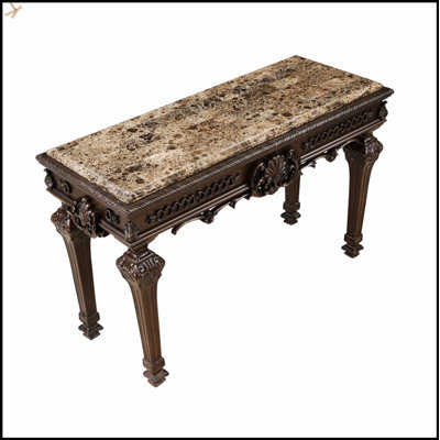 Console traditionnelle en bois massif avec plateau en marbre sculpté à la main pour un décor de salon et de vestibule élégant