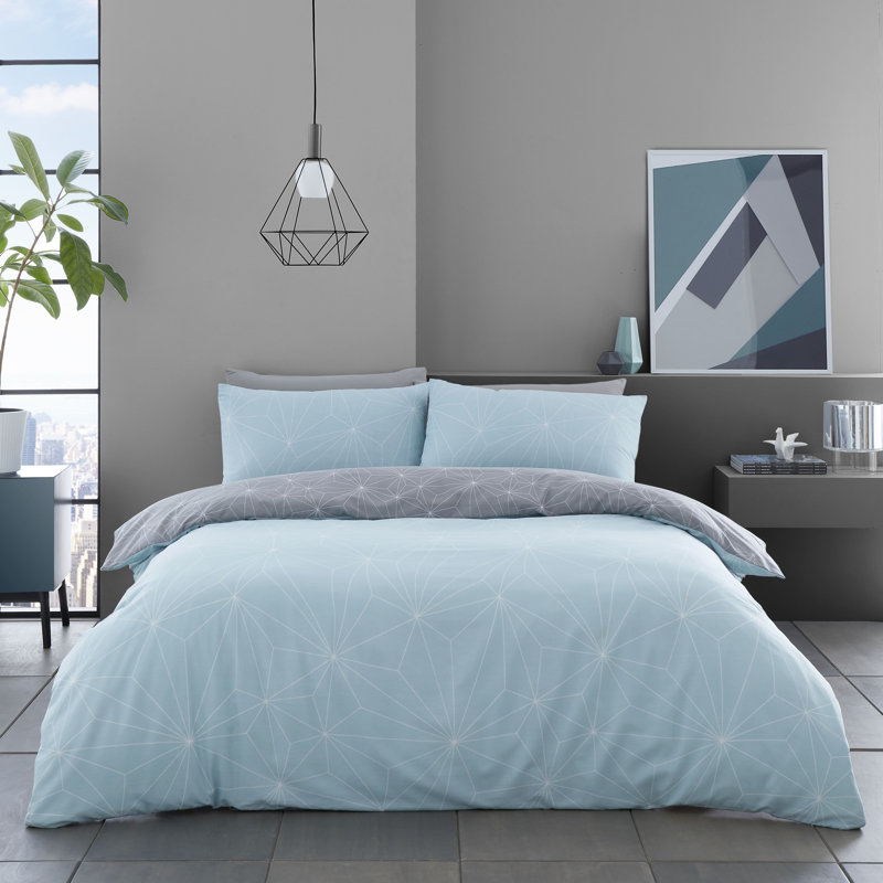 Averymarie Geometric Shapes Duvet Cover Set with Pillowcases Included, Kingsize Duvet Cover + 2 Standard Pillowcase, Green
