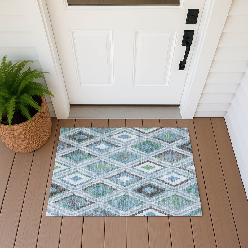 Machine Washable Indoor/Outdoor Aten ACN2331 Diamond Rug, Rectangle 1'8" x 2'6"