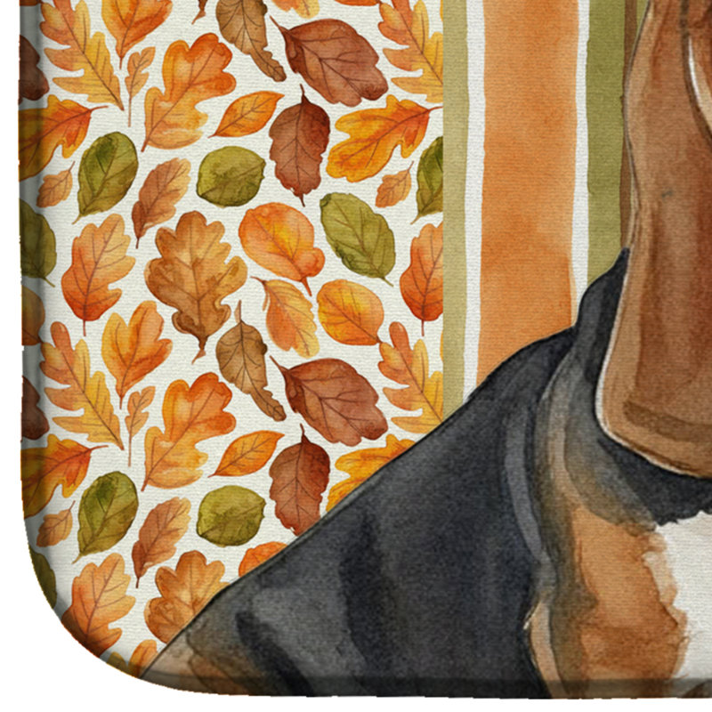 Tricolor and White Basset Hound Heirloom Fall Dish Drying Mat