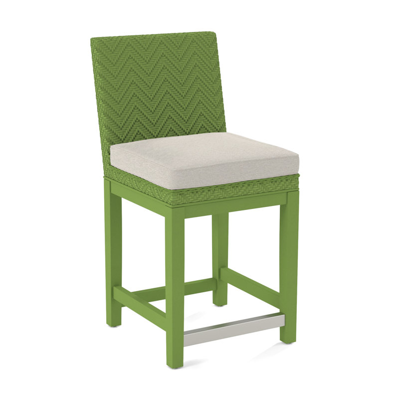 Tabouret de comptoir tissé, Finition café, Tissu performance blanc 0851-94