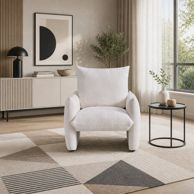 Chaise d'appoint moderne en chenille, fauteuil rembourré surdimensionné de 34,3 po avec coussin moelleux et structure en bois massif pour le salon et la chambre à coucher