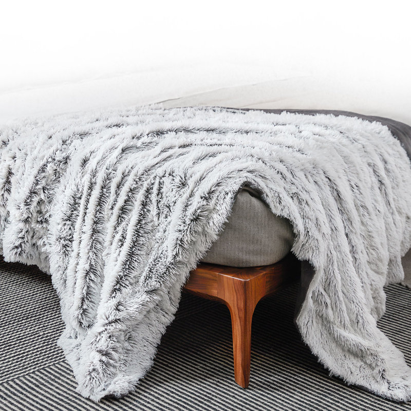  Jeté en fausse fourrure à poils longs, 50 po x 60 po, Gris