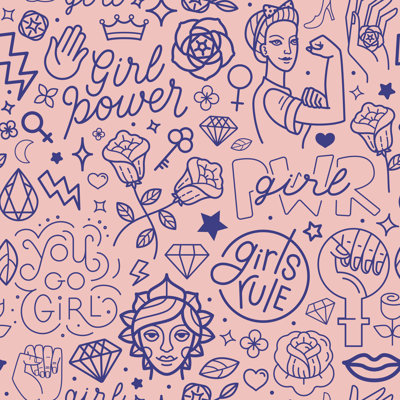 Girl Power Illustration - Wrapped Canvas Print