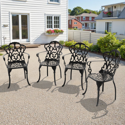 Ensemble de 4 fauteuils de salle à manger d'extérieur en fonte d'aluminium avec coussins beiges