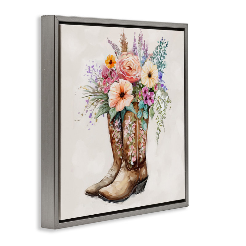 Bouquet de bottes de cowboy champêtre, Cadre flottant gris lustré, H 18 po x l 18 po