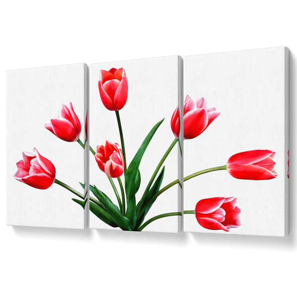 Ebern Designs Red Pink Tulips - 3 Piece Wrapped Canvas Print | Wayfair ...
