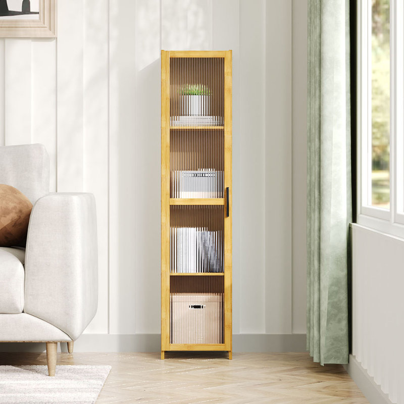 Narrow Bookcase Storage Cabinet with Acrylic Door, (4 Shelves) 130cm H x 30cm W x 31cm D