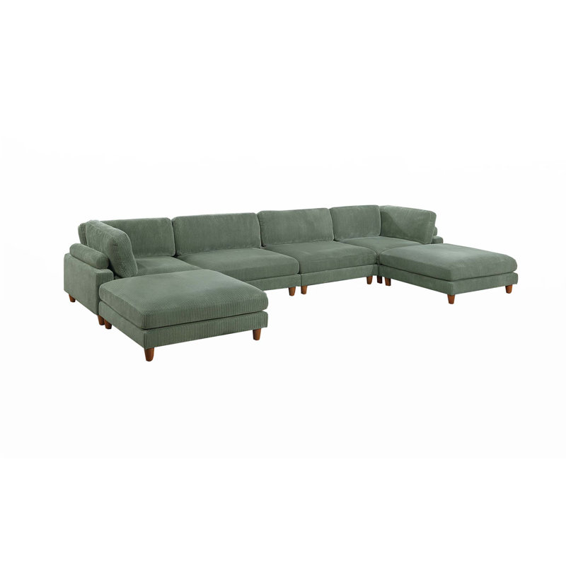 Ensemble modulaire 6 pièces, Velours côtelé couleur sauge