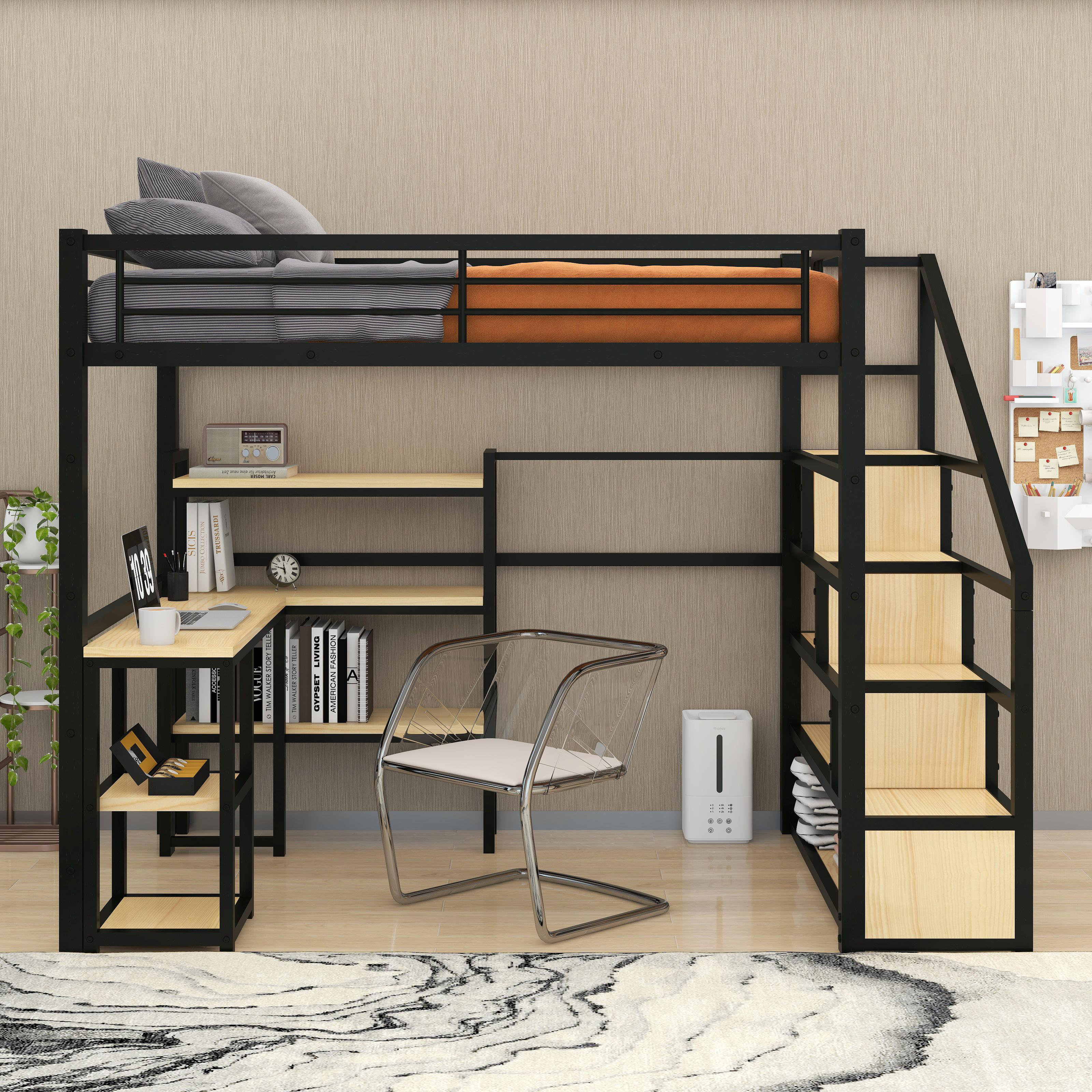 Mason & Marbles Mersie Full Metal Slats Loft Bed with Bookcase by Mason