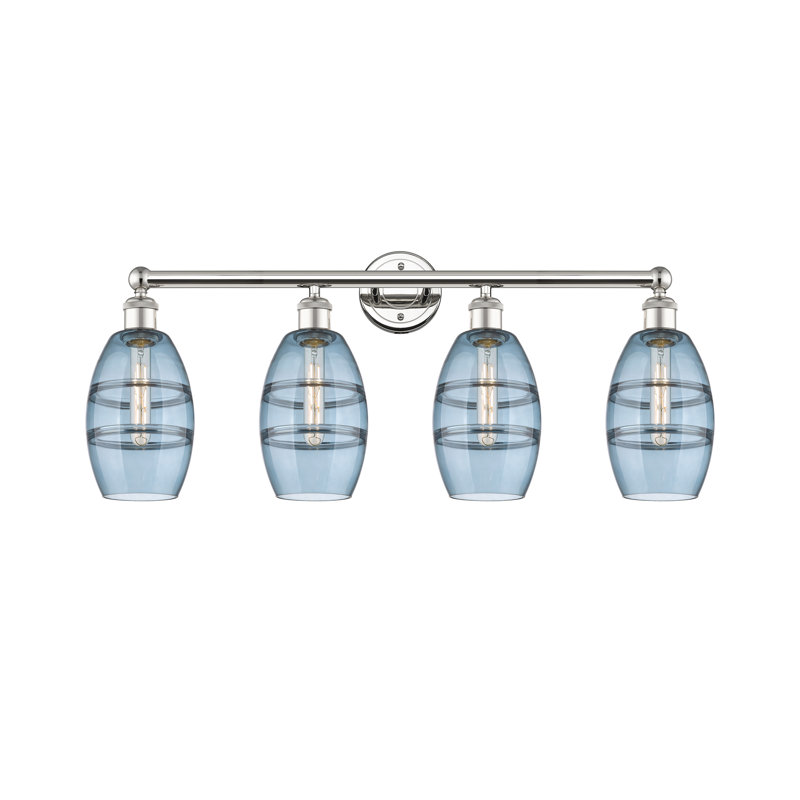 Éclairage pour meuble-lavabo à 4 lumières à intensité variable Dundrod, Bleu princesse, Nickel poli