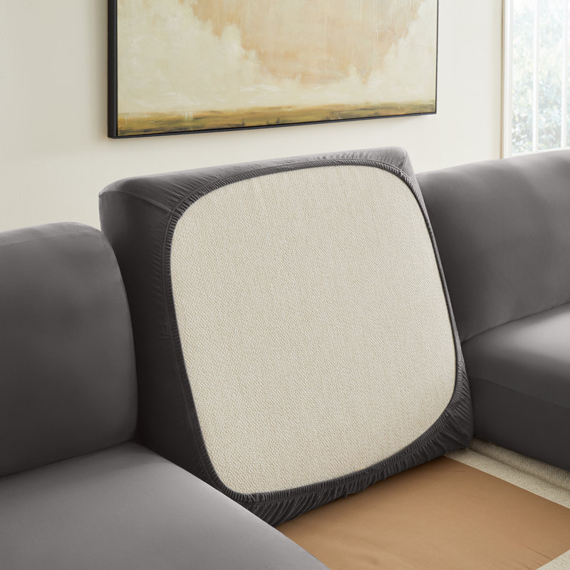 Charcoal Gray Stretch Velvet Extra Long Sectional Cushion Cover