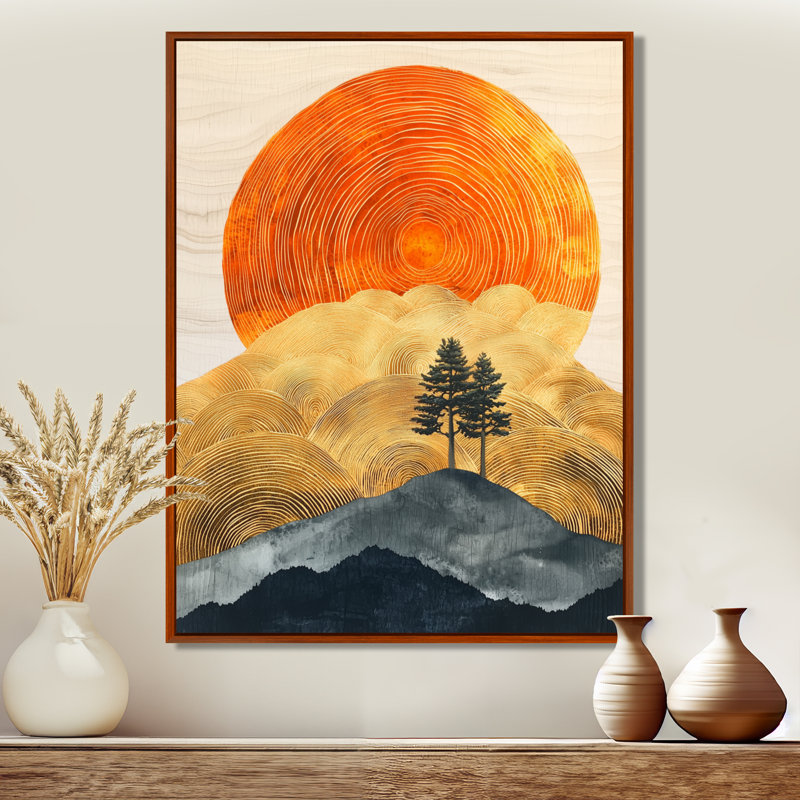 Giso Sunrise Tree In African Field Landscape II - Forest Canvas Art, 40" H x 30" W, Floater Framed Print, Brown