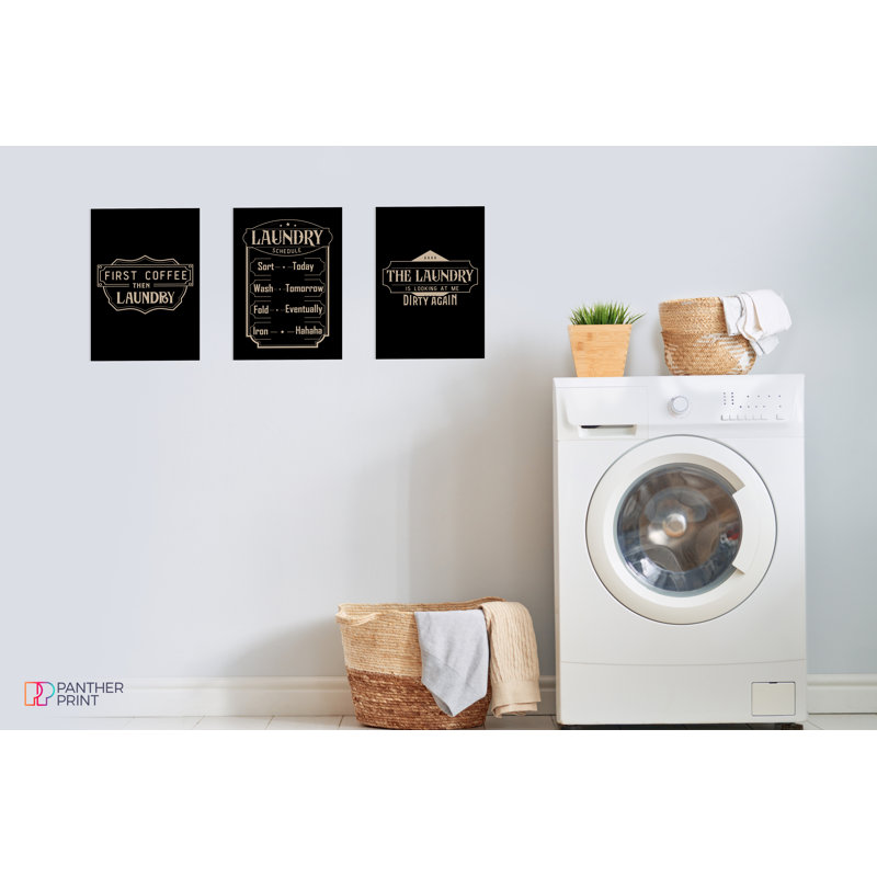 First Coffee Then Laundry For Utlity Room - 3 Piece No Frame Print Set, 42cm H x 29.7cm W