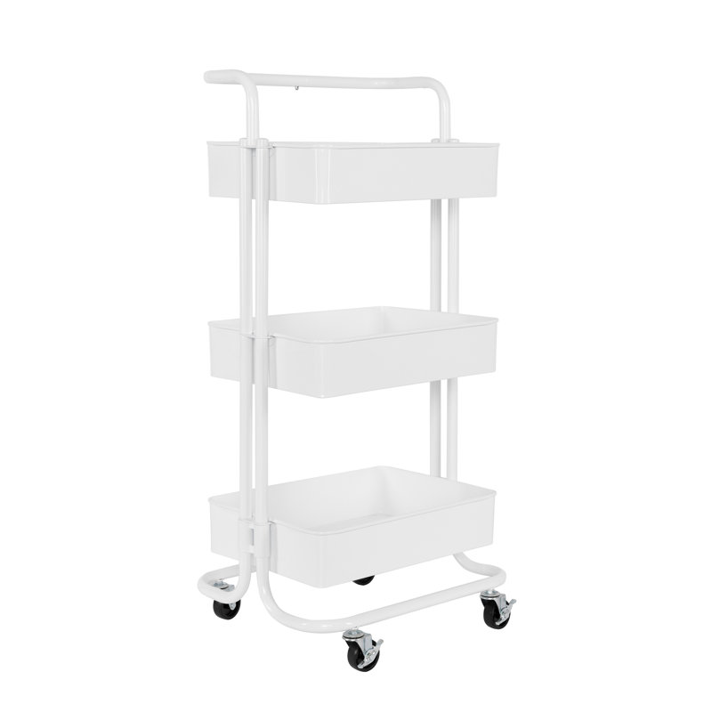 3-Tier Steel Utility Cart with Wheels, White