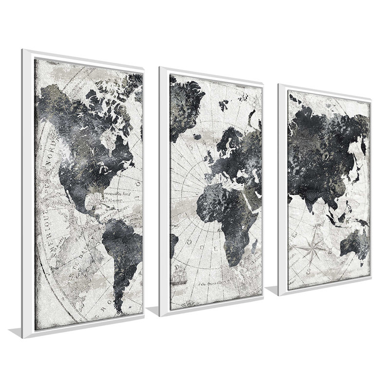 "Modern Atlas", 3 pièces, cadre flottant, impression sur toile, L 52,5 po x H 33,5 po