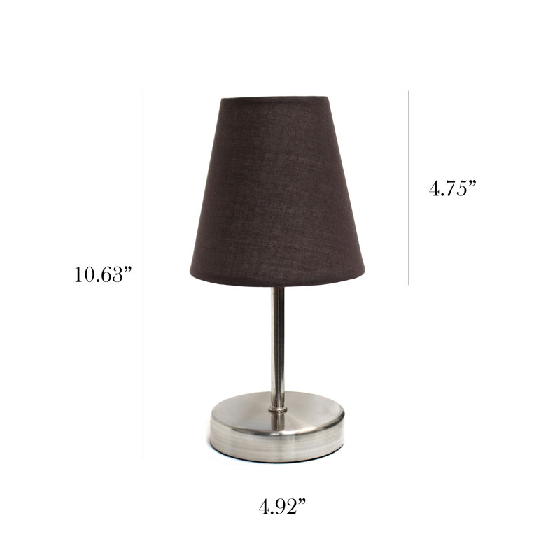 Amandev Simple Designs Sand Nickel Mini Basic Table Lamp with Tapered Fabric Shade, Brown