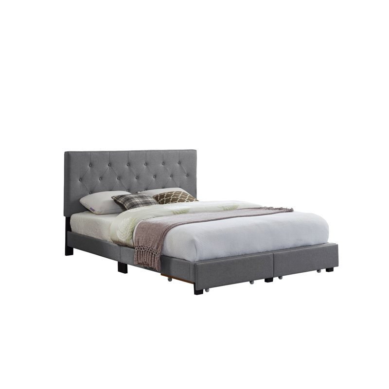 Lit plateforme tapissier avec tête de lit réglable Meadie, Gris, Double
