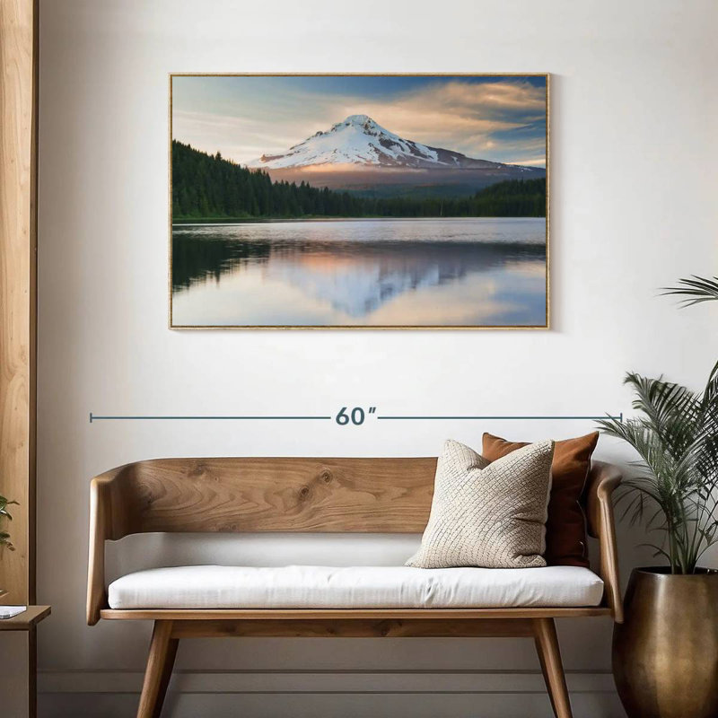 Mount Hood Panorama, Floating Frame Natural Wood, 43" X 29"