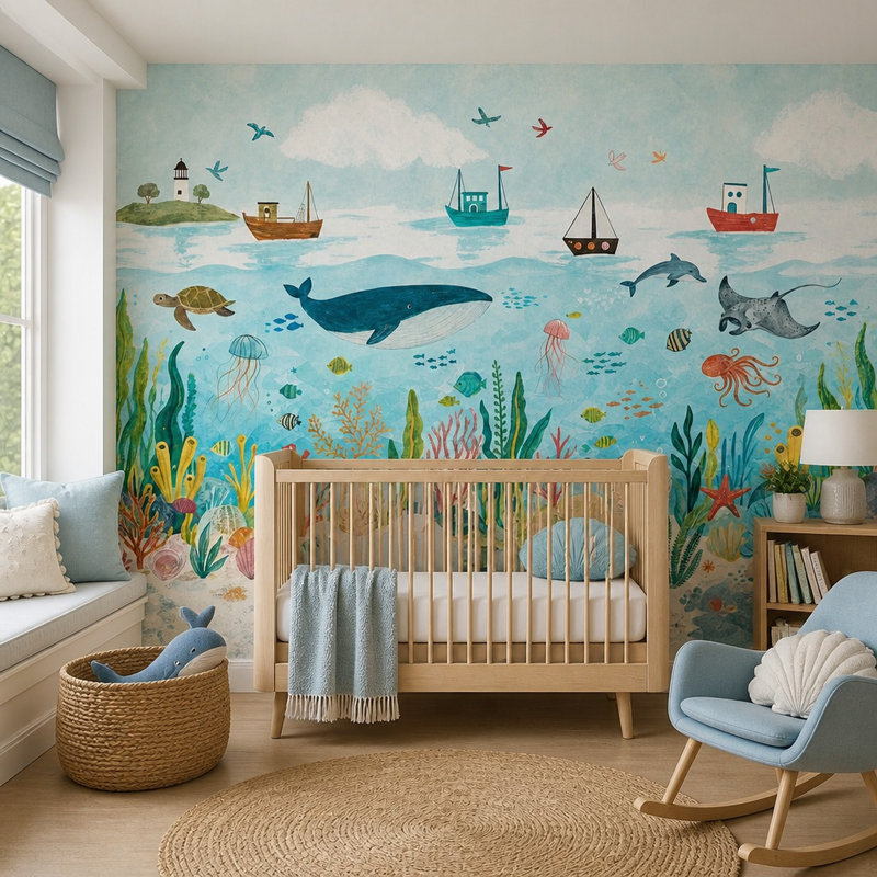 Papier peint sous-marin, vie marine, fresque murale, 120 po x 96 po, Peler et coller