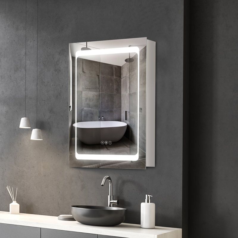 Armoire à pharmacie à DEL avec miroir, organisateur de salle de bain mural à brancher avec 3 tablettes de rangement