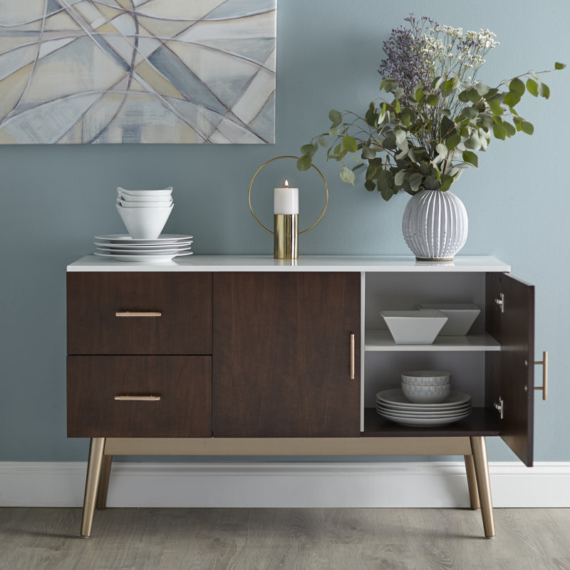 47.25'' Wide 2 Drawer Buffet Cabinet, Walnut/White
