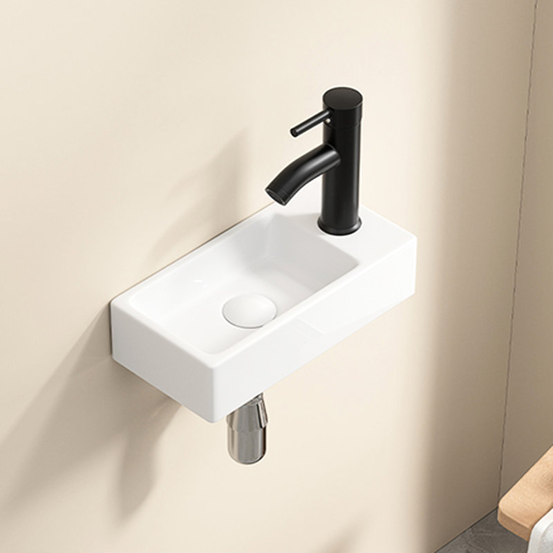 Petit lavabo rectangulaire suspendu en céramique blanc laiteux, trou pour robinet à droite, 14,53 * 7,26 * 3,59 pouces, idéal pour la rénovation de salle de bain et de buanderie