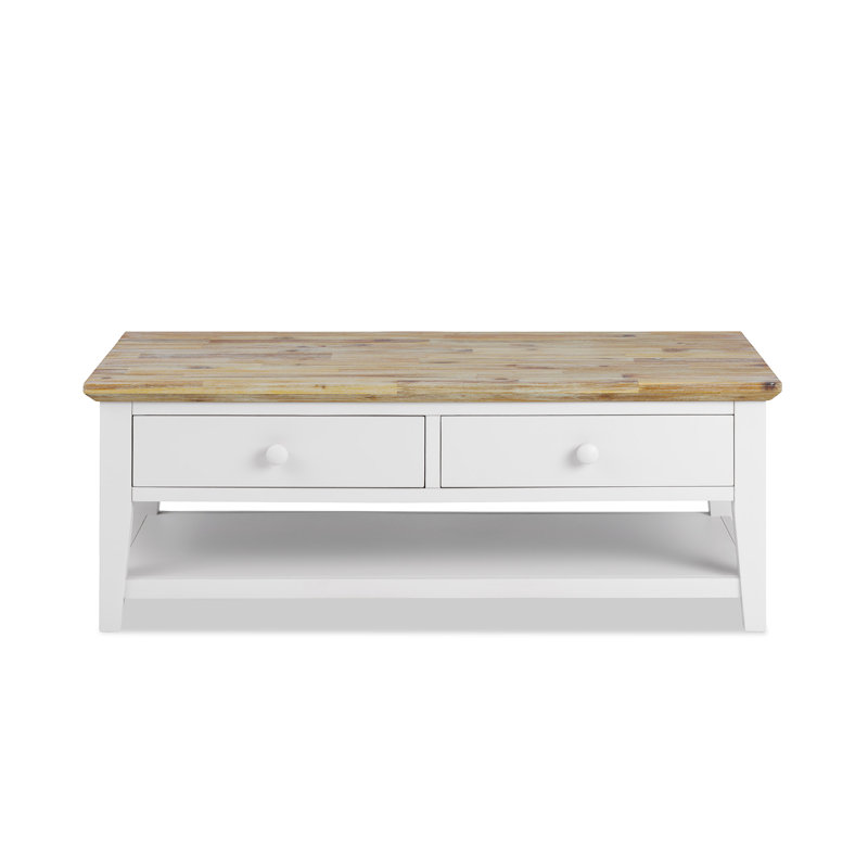 Doria Floor Shelf Coffee Table with Storage, White