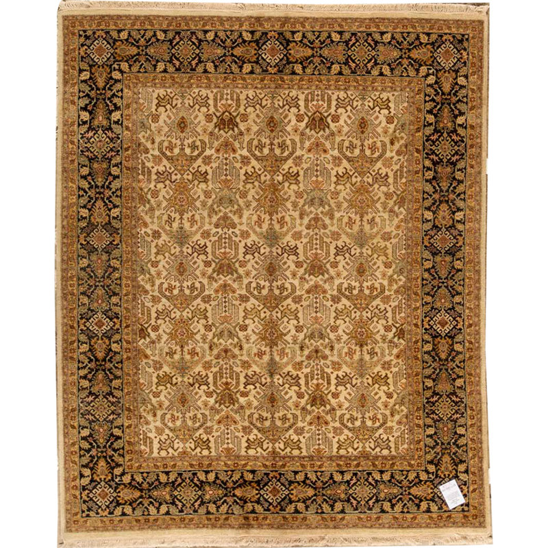 Tapis crème et noir noué à la main de haute qualité