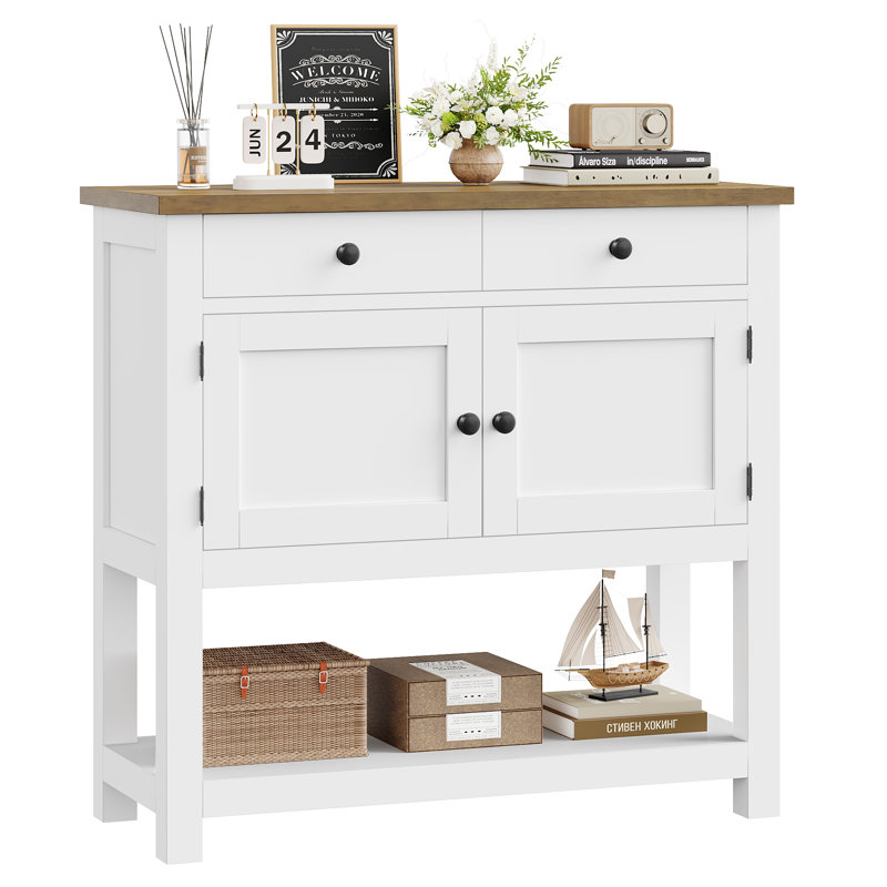 Console 35,4 "avec tiroirs et armoire Latiasha, Blanc / Brun