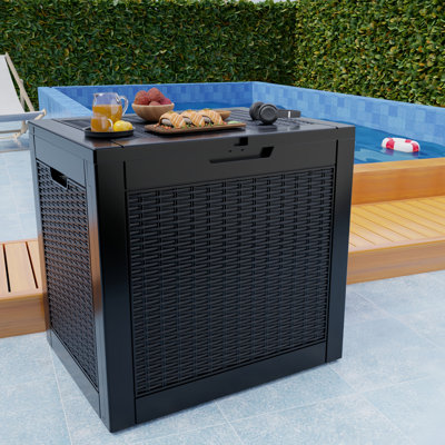 30 Gallon Rattan-style Lockable Deck Box, Water Resistant Resin