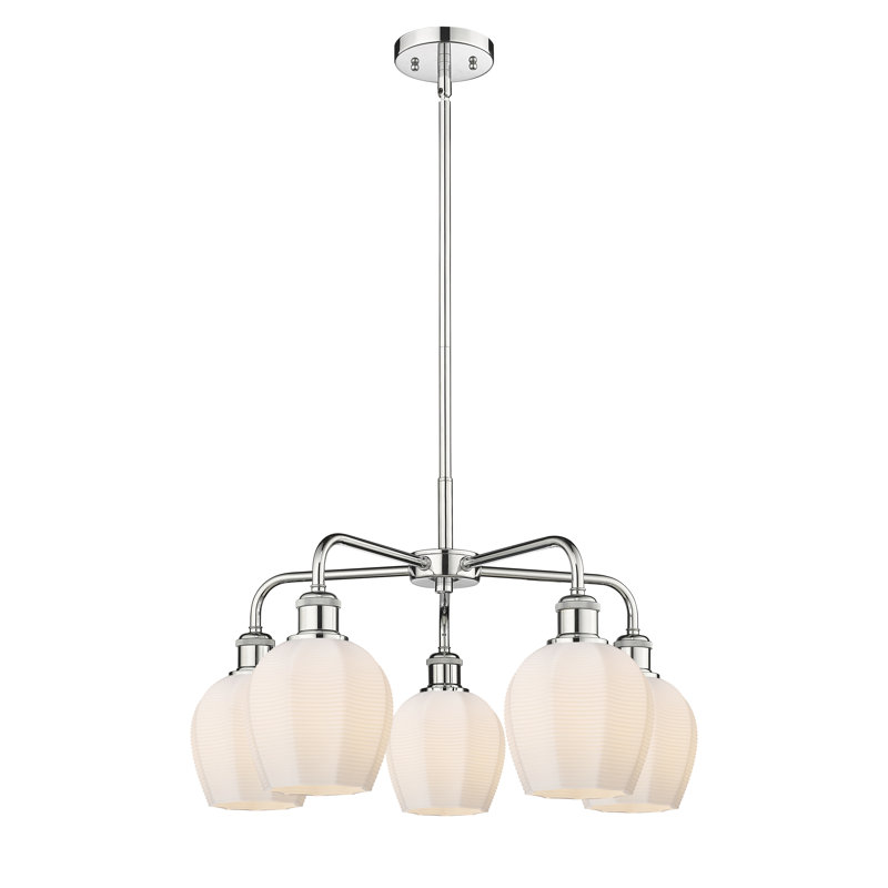 Lustre suspendu 5 lumières 24 po Krumholz, Blanc mat, Chrome poli