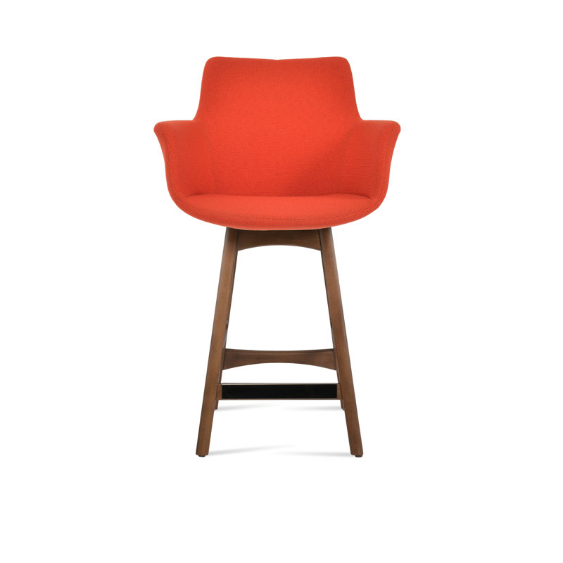 Tabouret de bar et de comptoir Bottega PR, Tabouret de comptoir (siège d'une hauteur de 24 p, Noyer, Orange