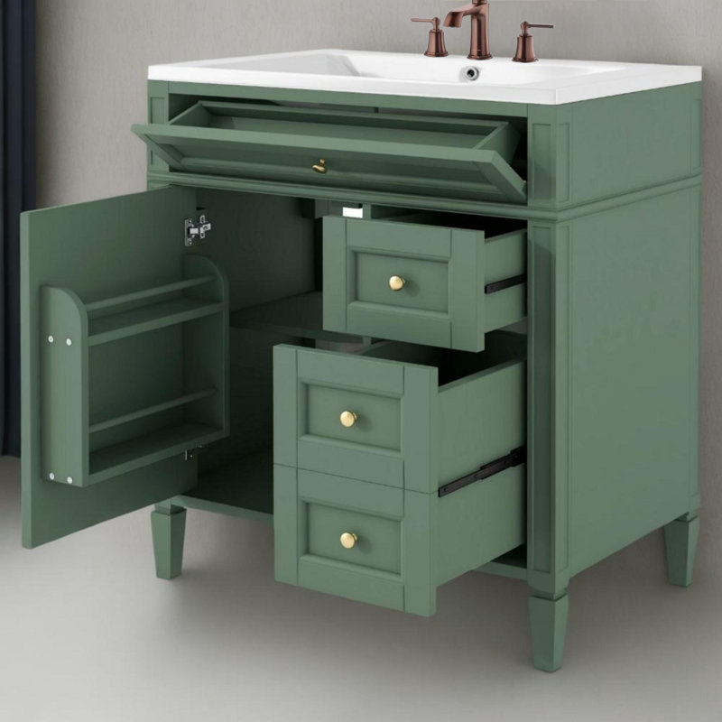 Meuble-lavabo de salle de bain 30 po avec lavabo supérieur, meuble-lavabo moderne avec 2 tiroirs et tiroir basculant, meuble-lavabo simple 