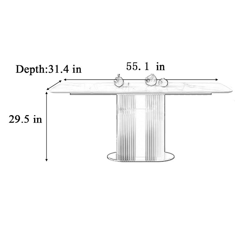 High-end bright rectangular dining table, 29.5"H x 55.1"L x 31.4"W