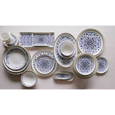 Elegant 18-Piece Dinner Set, Blue & White Porcelain | Includes 6 Service Plates (9.8 x 9.8 x 1.2 in), 6 Plates (8.3 x 8.3 x 1.6 in), 6 Bowls (6.3 x 6.3 x 2.2 in / 13.5 fl oz) | Perfect for Family Dinners & Special Occasions, Durable & Stylish Design