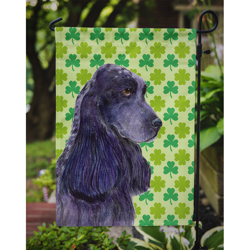Drapeau de jardin à 2 côtés st. patrick day trèfle, Épagneul cocker (noir et mauve)