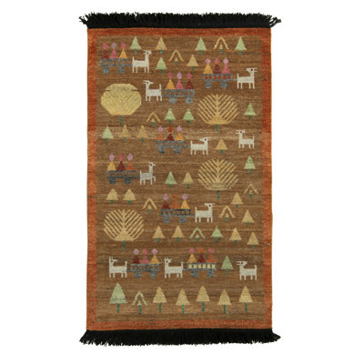 Rug & Kilim’S Scandinavian Folk Art Rug In Brown With Pictorial Pattern